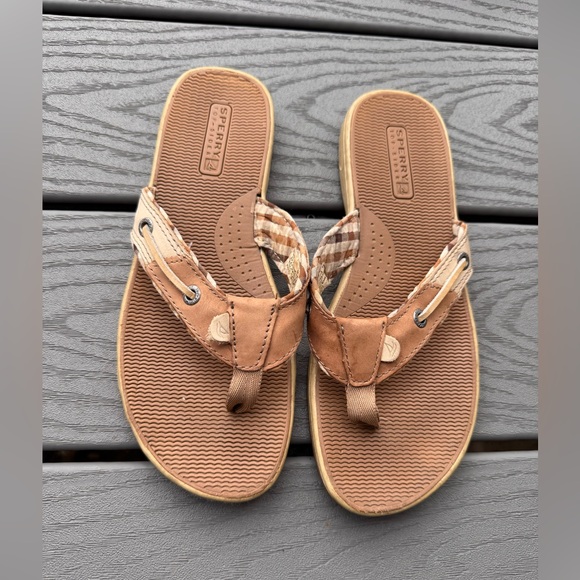 Sperry Shoes - Sperry Brown Leather-Trim Flip Flop Sandals. 7 1/2